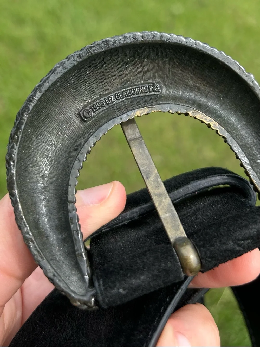 Vintage 1990 Liz Claiborne Black Suede Leather Waist Belt With Buckle Chic Retro